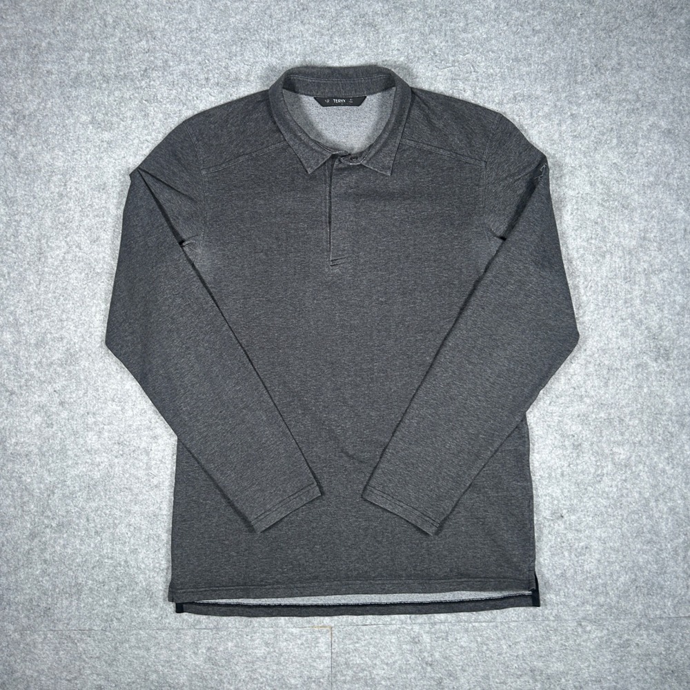 Arc'teryx Long Sleeve Polo Mens Medium Charcoal‎ Grey Captive Bird Logo Outdoor